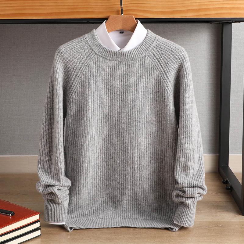 

Мужской шерстяной свитер с круглым вырезом большого размера - Осень/Зима, Тонкая полоска, Рукав реглан, Свободный крой L