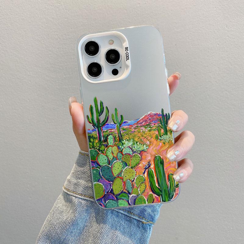 Cartoon Cactus Plants Phone Case Cover For iPhone 13 Mini 12 11 Pro Max 15 14 13 Pro Max 15 14 Plus Shockproof Laser Back Covers