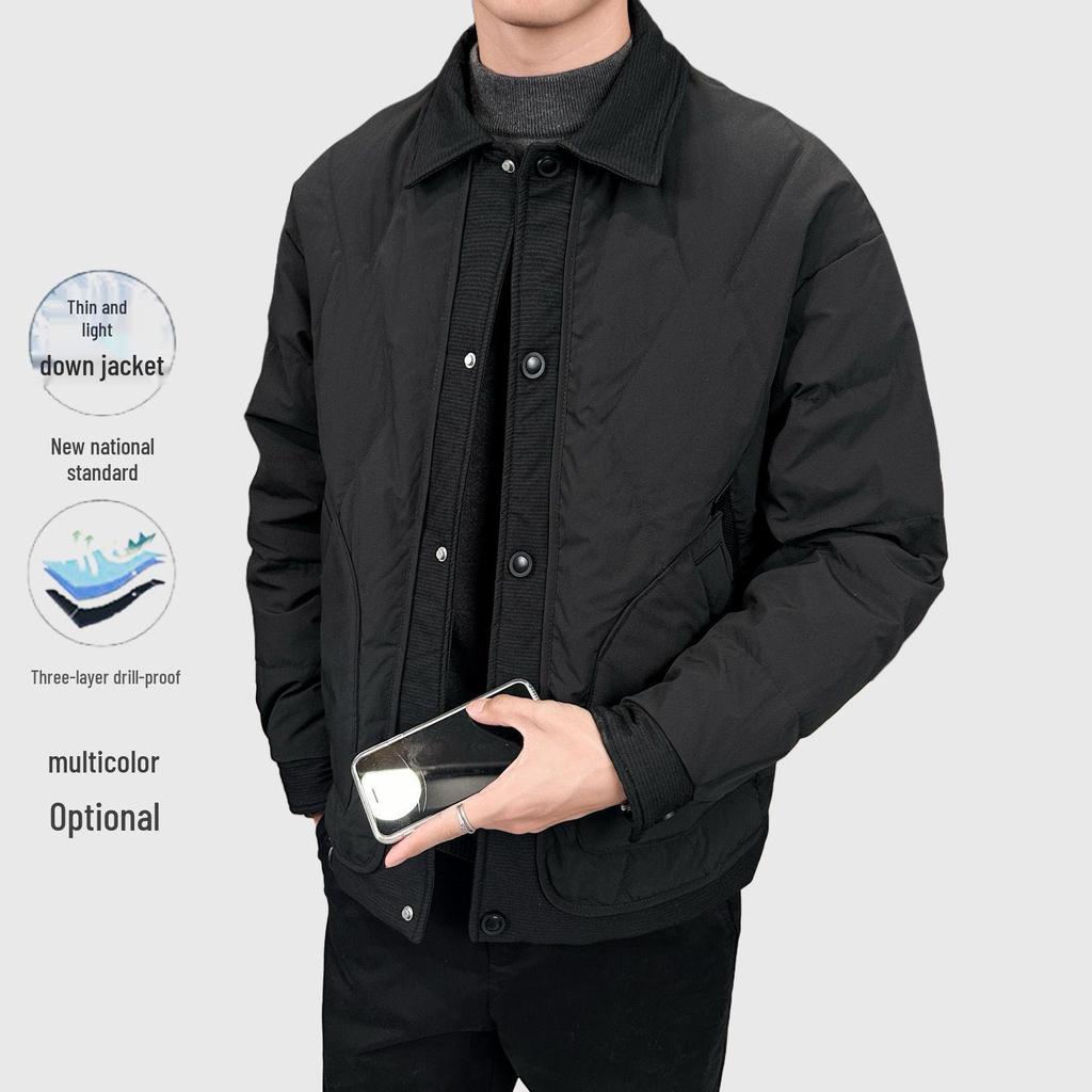 Herren Winter/Herbst Leichte Jacke im Hemdstil mit Daunenfüllung (weiße Entendaune), Neuer lockerer Schnitt, Große Größen Arbeitskleidung.