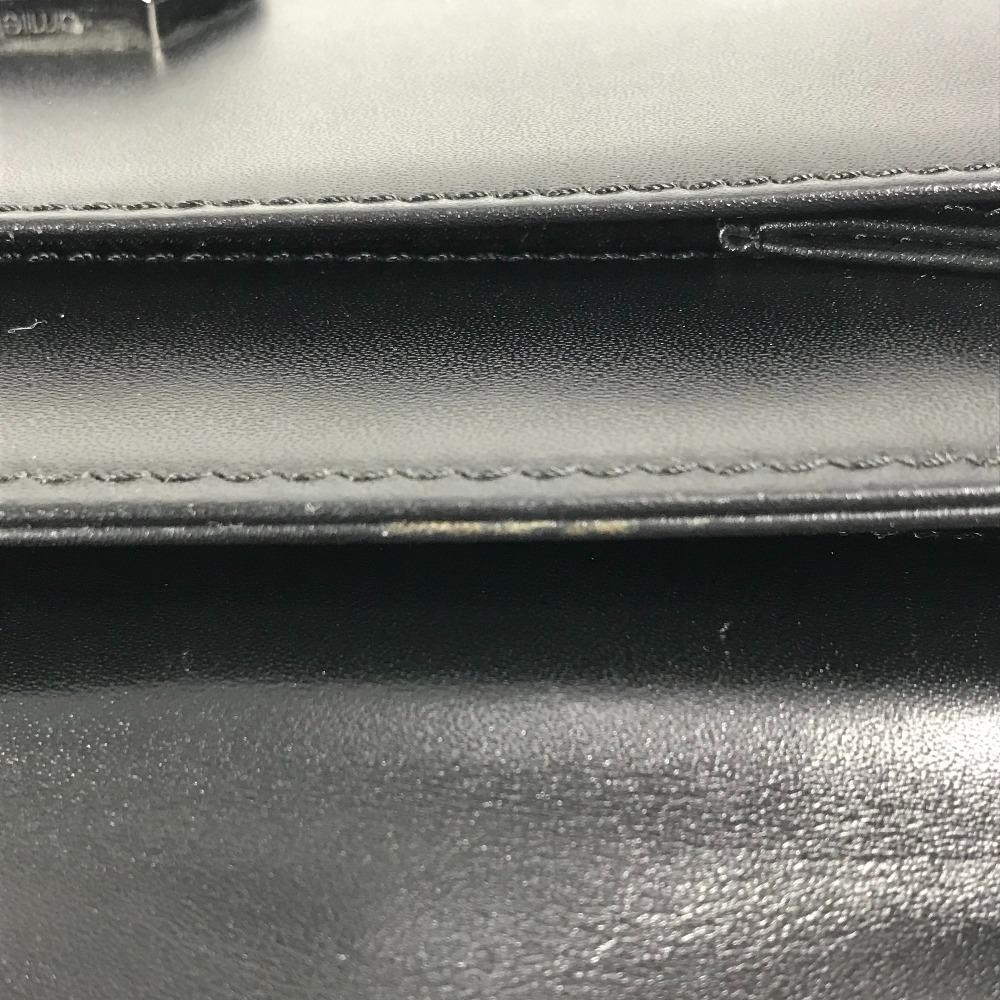 VERSACE with Strap logo Bag Pouch Flap Clutch Bag Leather Black