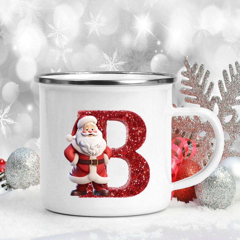 26 Letter Santa Claus Printed Enamel Cup Milk Juiice Coffee Cup Mug Best Christmas Gift For Family Friends