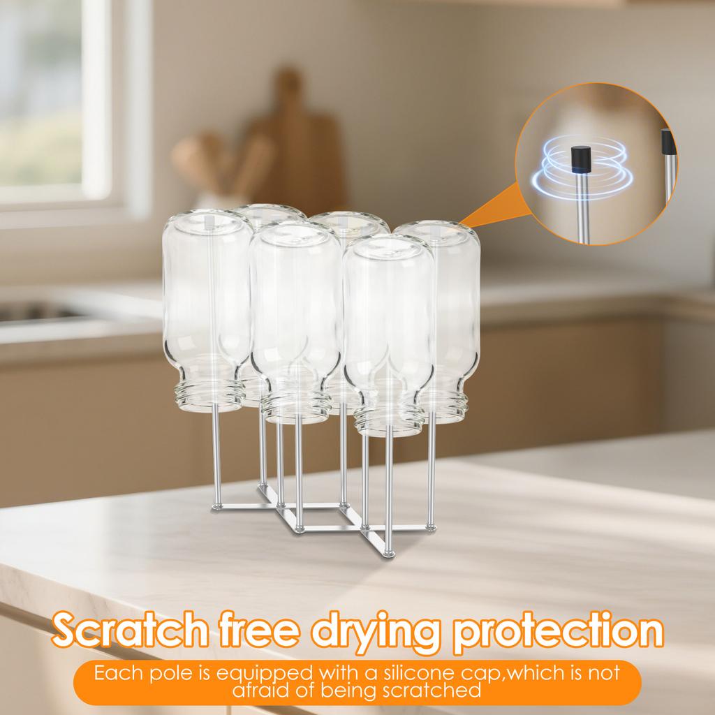 Foldable Baby Bottle Drying Rack Stainless Steel Vertical Cup Storage Rack Universal Kitchen Utensil Drain Rack for Countertop