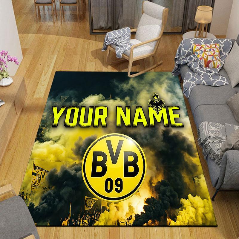 Custom Name,Borussia Dortmund Home Sofa Decoration for Living Room & Bedroom, Non‑Slip Play Flannel Floor Mat for Game Room