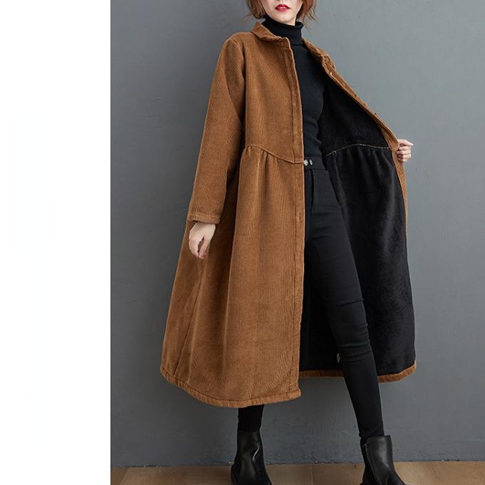Autumn Plus Velvet Long Sleeve Large Size Women's Dress Corduroy Casual Warm Coat