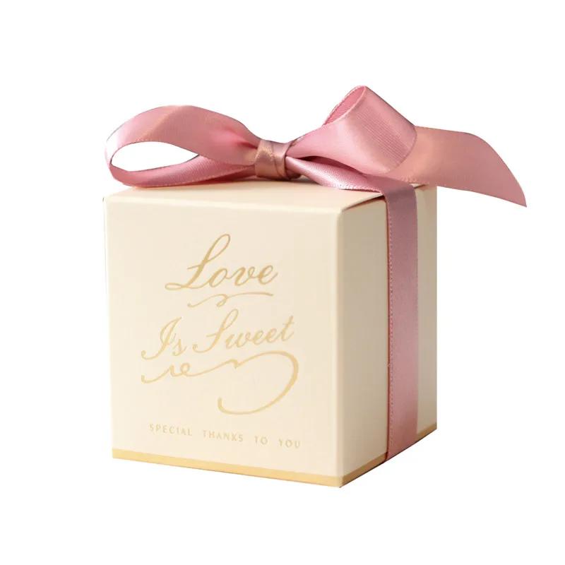 Bronzing Square Candy Box Hochzeitsbevorzugungen Candy Boxen Papier Schokolade Paket Geschenktüte für Baby-Dusche-Geburtstags-Party-Dekoration