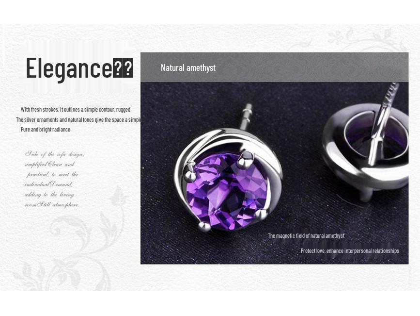 S925 Sterling Silver Amethyst Round Four-Claw Crystal Stud Earrings