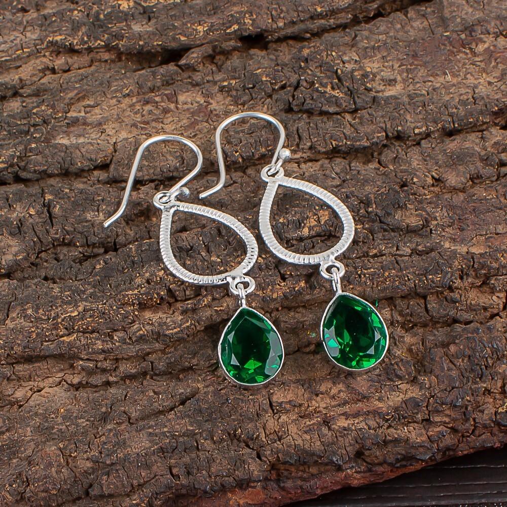 Chrome Diopside Gemstone 925 Sterling Silver Jewelry Handmade Earrings 1.90" EE-16-7