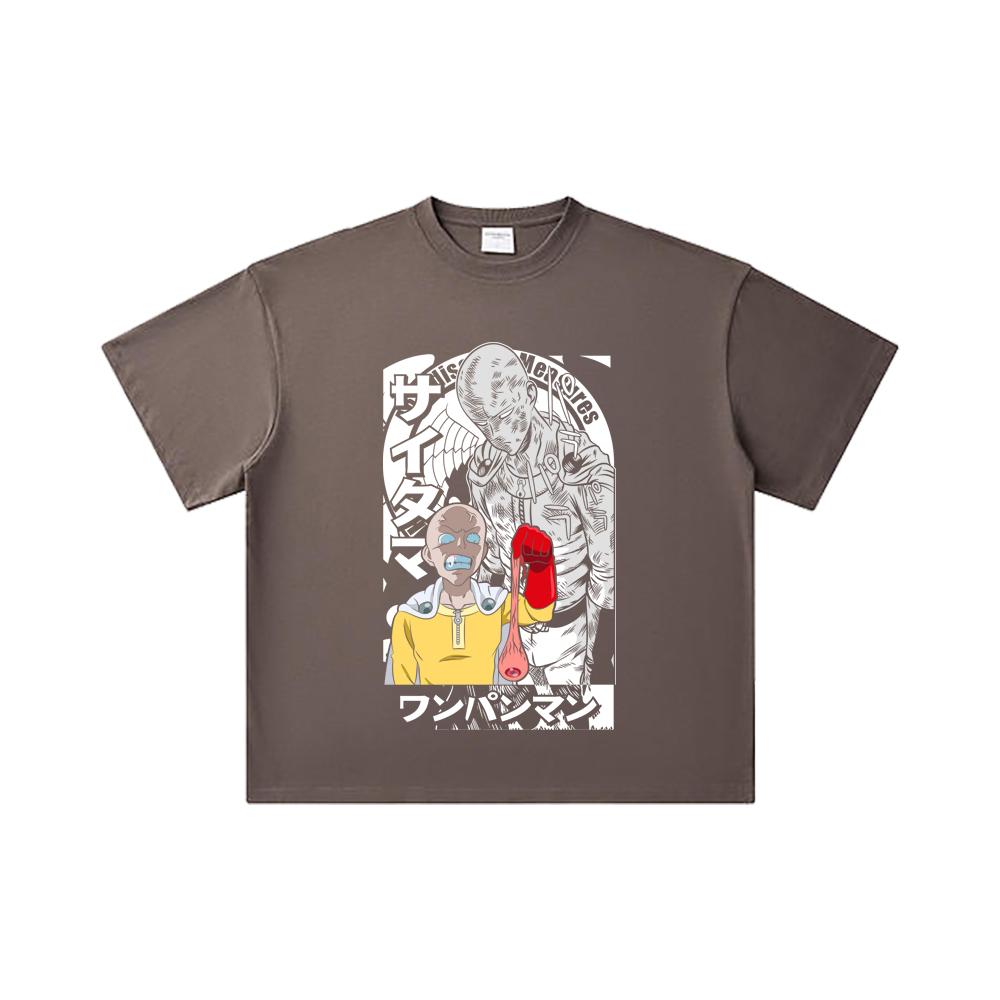 260 GSM Double Yarn 32 Count 100% Cotton One Punch Man V6 Saitama Print Unisex Heavy Cotton T Shirt