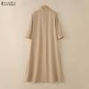 ZANZEA Vestido largo casual para mujer con cuello vuelto, holgado y de manga 3/4