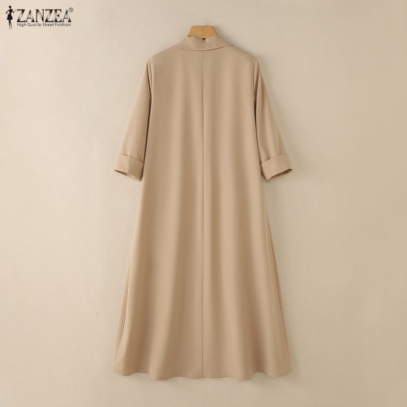 ZANZEA Vestido largo casual para mujer con cuello vuelto, holgado y de manga 3/4