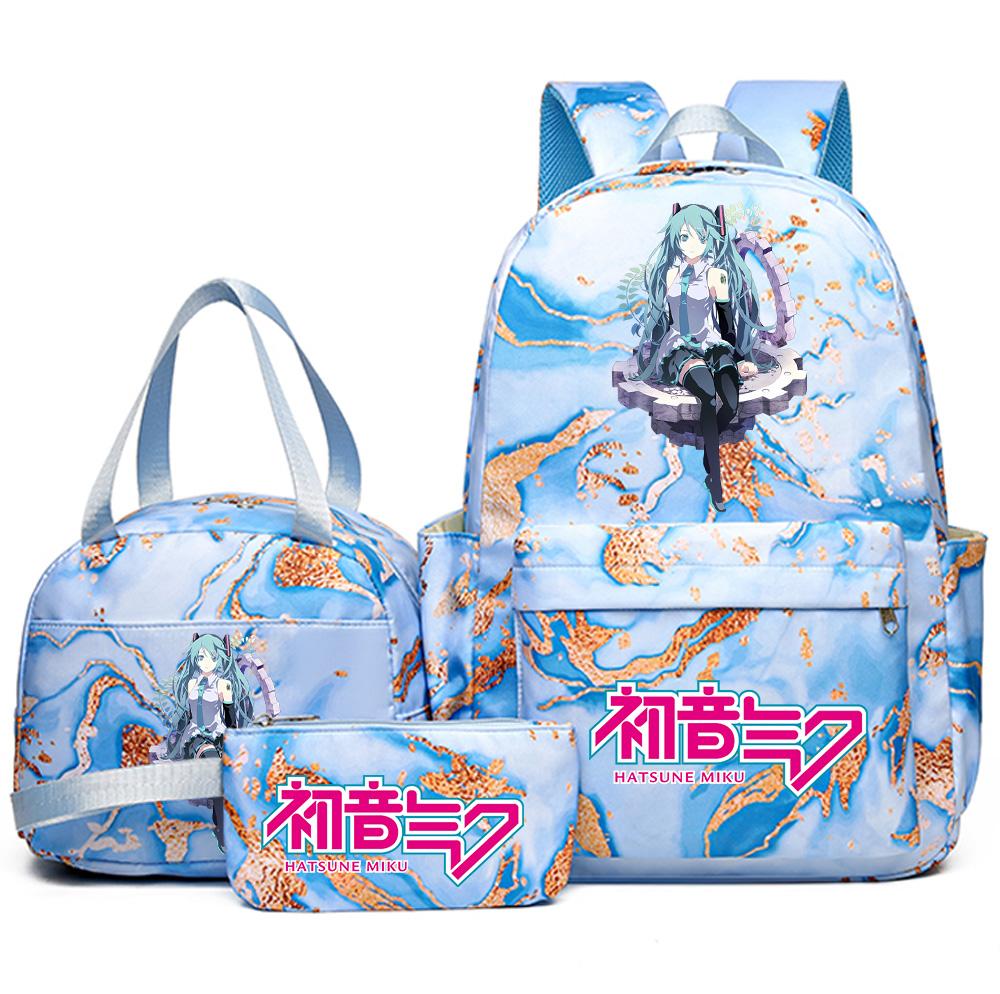 3Pcs/set Anime Hatsune Miku Printed Backpack Handbag Pencil Case for Teenager Student Bookbag Schoolbag Women Large Capacity Waterproof Travel Bag