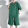 Sommer Kortarmet T-skjorte og Shorts Sett   Eksenfarget Treningsdresser Løse Oversized Herre Sett Fritids Sportsdrakt