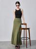 Women's Summer Satin Bustier High-waisted Elastic Hand-gripped Floral Pattern Long Skirt Temperament and Elegant Solid Color Long Skirt