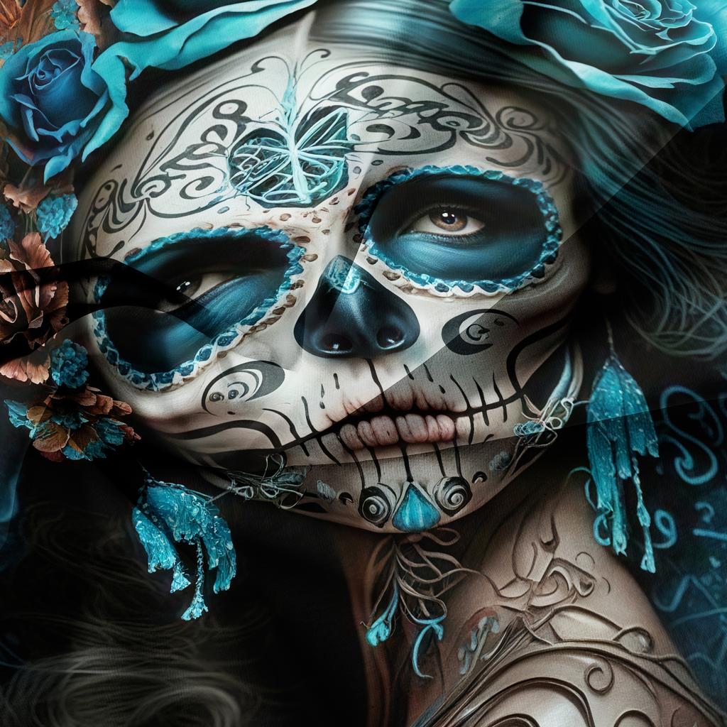 3-teiliges Gothic Mexikanischer Zuckerschädel Frau Bettbezug Bettwäsche-Set Blumen- & Schädelmuster - Ideal für Tag der Toten Feiern