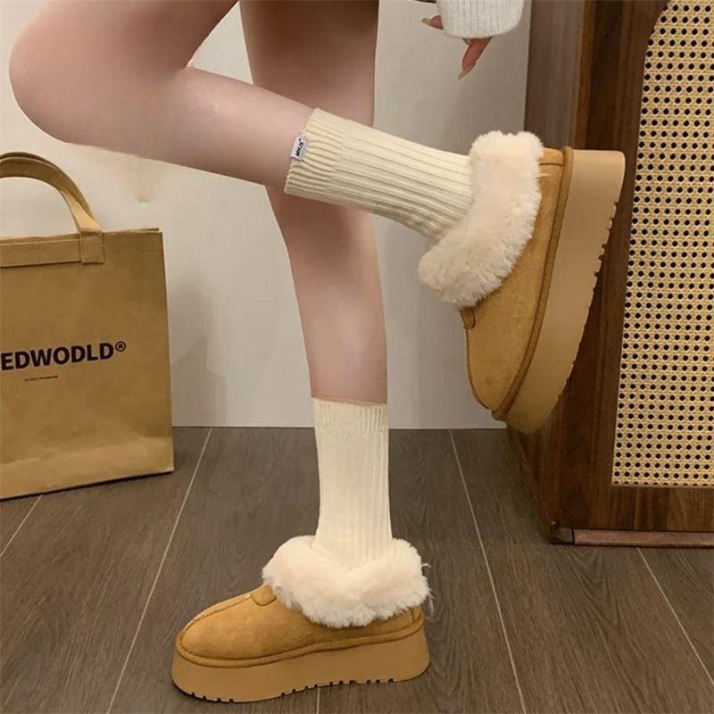 Zhao Ruth Has the Same Thick-soled Snow Boots for Women, Short Tube Heightening, Fur Integrated Cotton Shoes for Women, Winter Mini Warm and Thicker