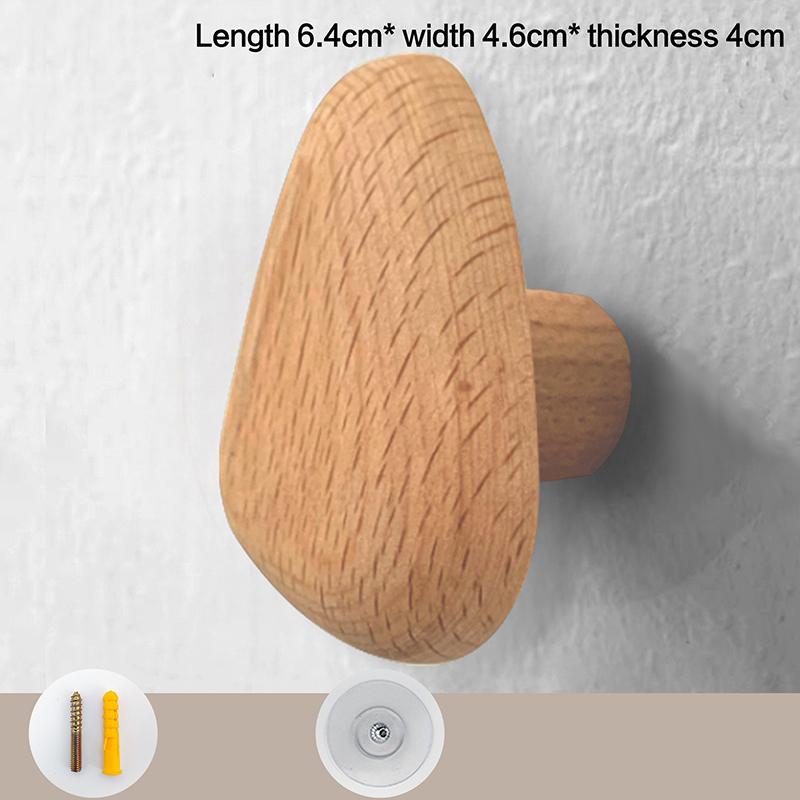 Ручка из массива дерева Крючок для одежды Крючок для пальто Настенный крючок Бесшумный Дверной вешалка для одежды Форма гальки Дверца шкафа