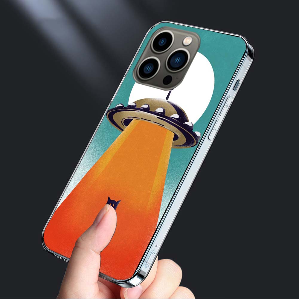UFO Alien Cat universe Phone Case For Iphone 16 15+ Pro Max 17 Air Capa 14 Plus 16E 13 Pro 12 Mini 11 Cover