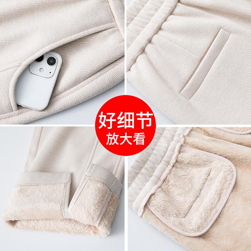 Wool Straight Narrow Wide-leg Pants Women's Fleece Thickened Winter New Thin Casual Elastic Waist Trousers