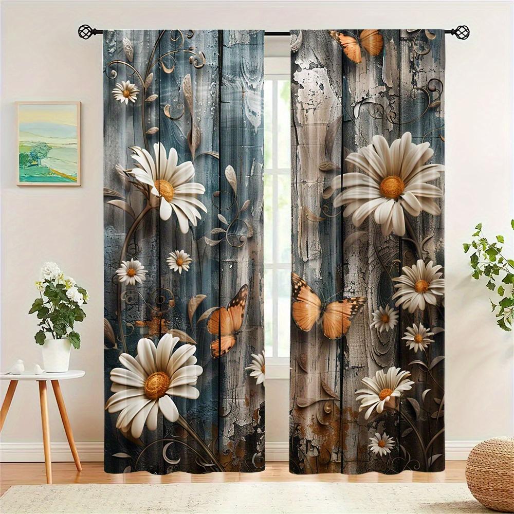 2-Piece Set Elegant Retro Wooden Door Design Curtains Rod Pocket Digital Print  For Living Room Bedroom Kitchen Window Home Deco