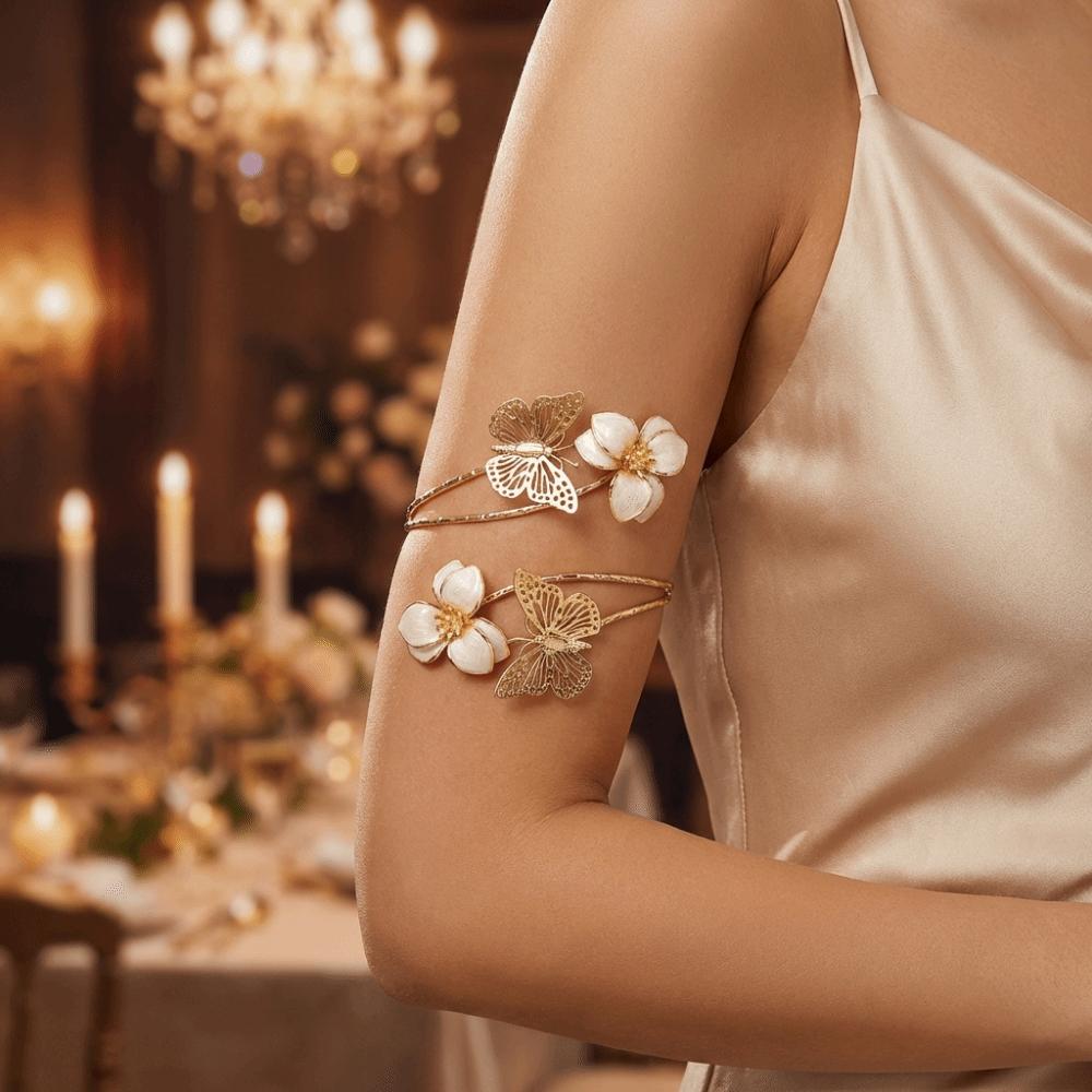Gold Color Floral Open Cuff Armlet Metal Spiral Arm Bracelet New Flower Cuff Arm Ring Gifts