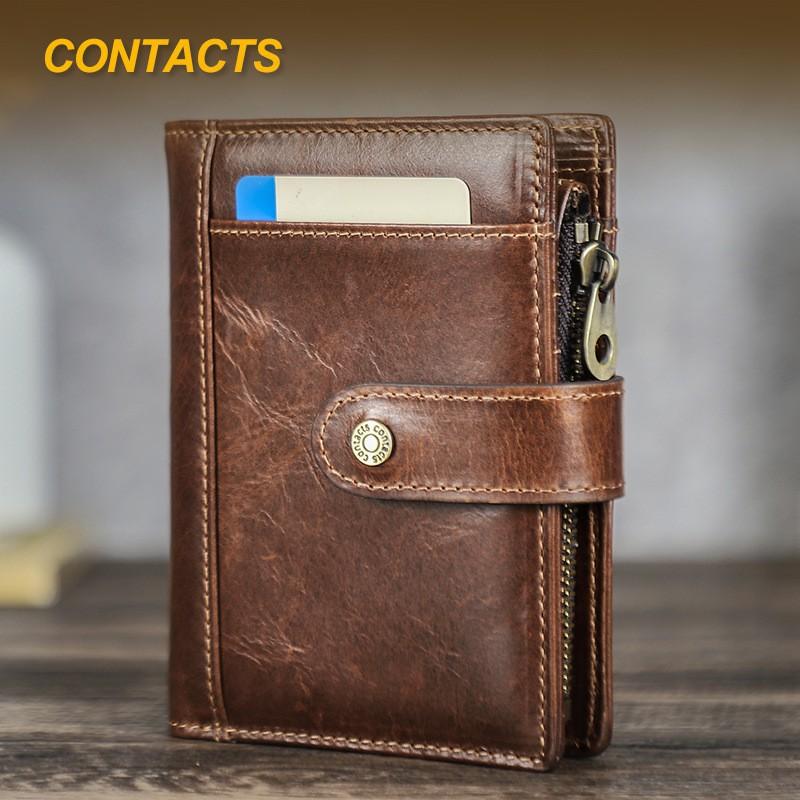 Full Grain Color Changing Head Layer Cowhide RFID Anti-theft Brush Men's Wallet Buckle Three Fold Leather