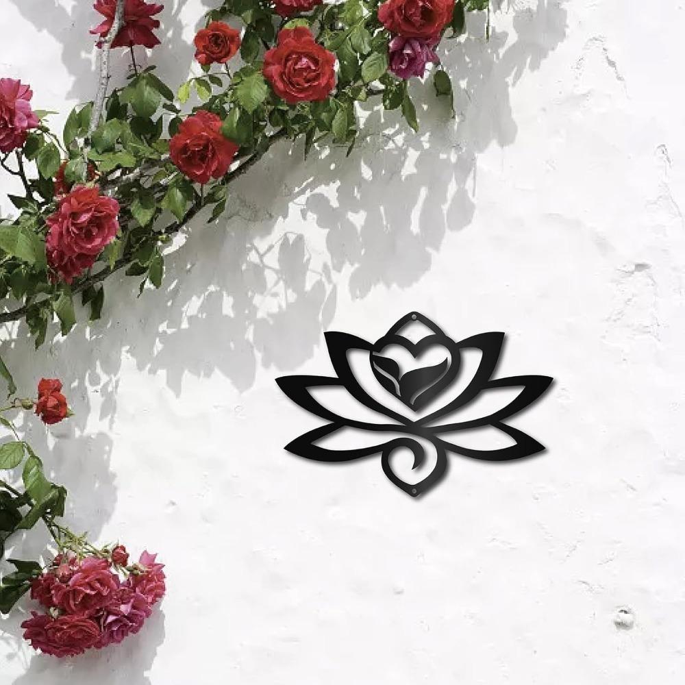 Lotus Metal Wall Art Black Decor Iron Sculpture Hollow Out Minimalist Ornament for Yoga Garden Home Balcony Outdoor