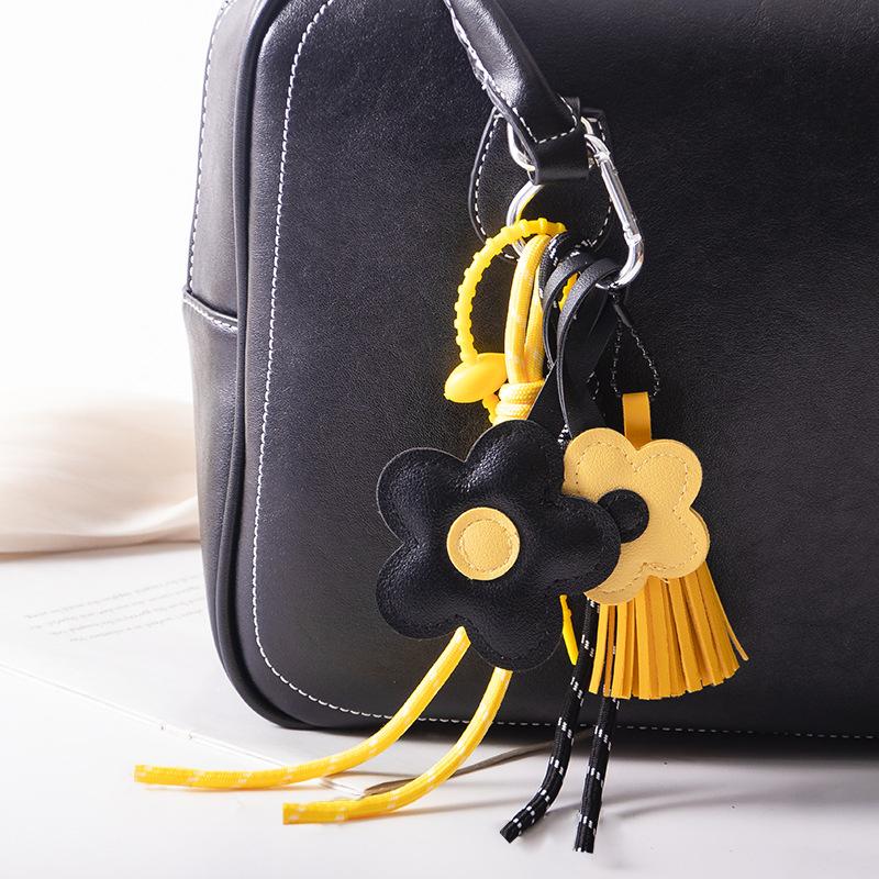 Yogodlns Exquisite Cute Faux Leather Flower Tassel Braided Rope Bag Charms Pendant For Handbag Purse Backpack Accessories