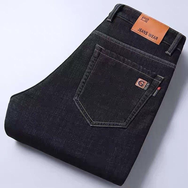 Autumn and Winter Fleece Thickened Jeans Loose Straight Pants Versatile Business Elastic Thermal Trousers