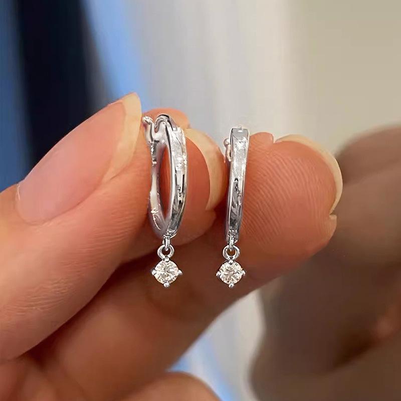 Gold Plated Mini Huggie Hoop Earrings with Solitaire CZ Drop, Dainty Dangling Crystal Earrings for Women