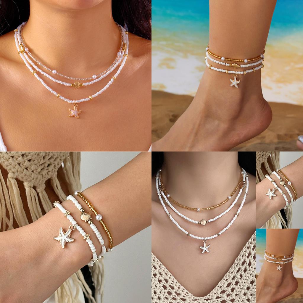 Summer Shell Jewelry With Alloy Necklace And Foot Chain For Women