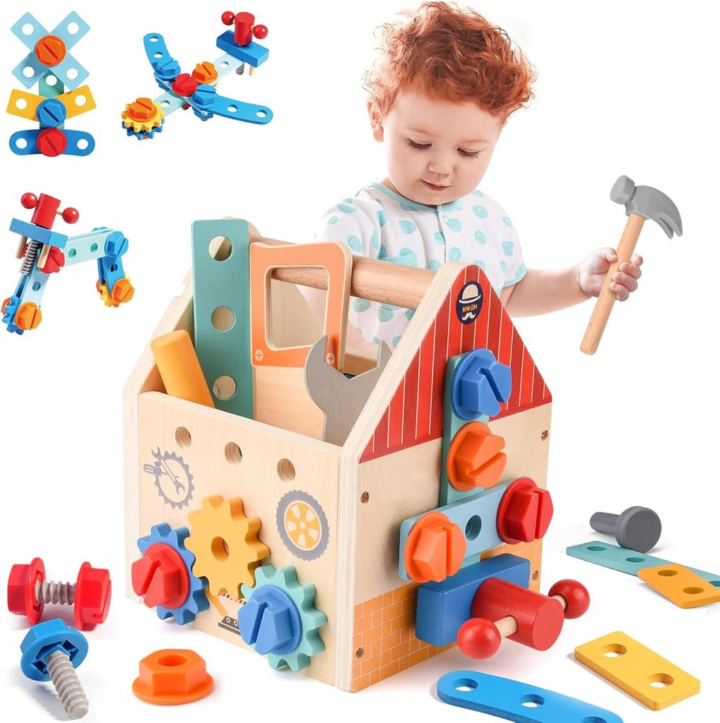Werkbank aus Holz für Kinder, Montessori Pädagogisches Rollenspiel Konstruktionsspielzeug, Aktivitätsgeschenk Konstruktionsspielzeug für Jungen Mädchen