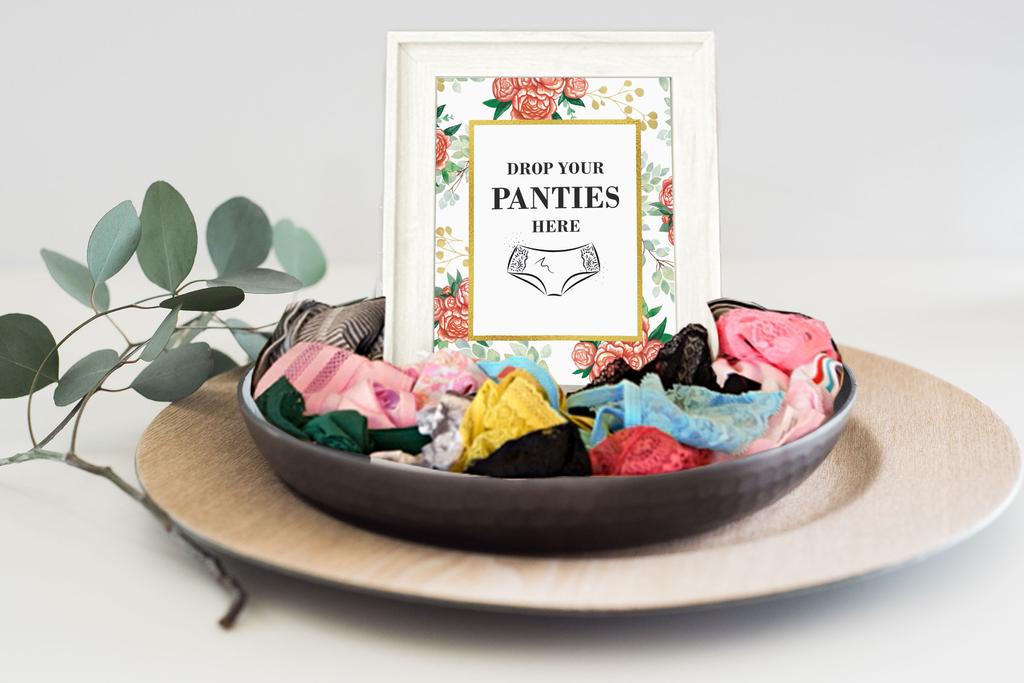 Inkdotpot White Drop Your Panties Bachelorette Party Panty Game Floral Bridal Shower Game 1 SignA    30 Size