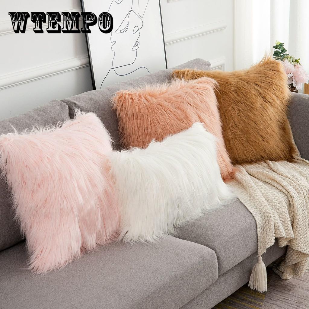45/50cm Cushion Cover Modern Simple Soft Fluffy Pure White Plush Pillow Home Cushion Artificial Imitation Wool Pillow Cover