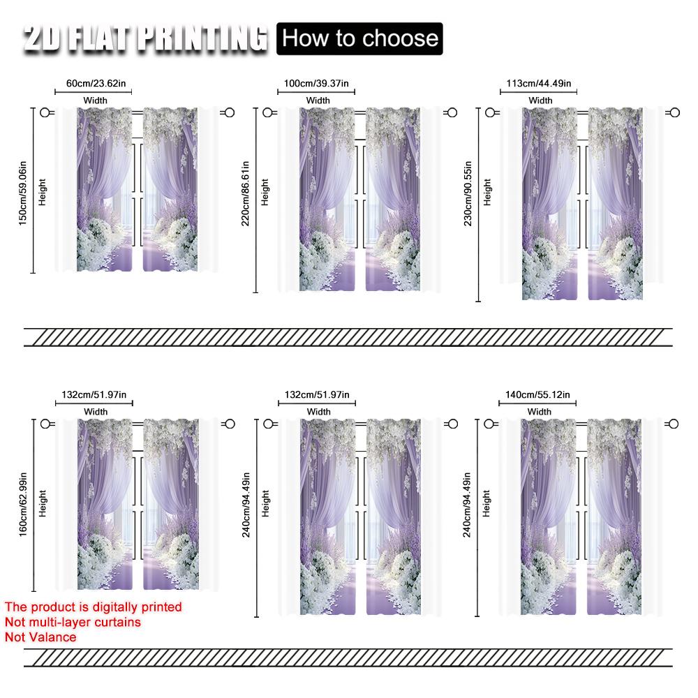 2pcs, Upscale Curtains 2D Print Light Purple & White Peonies 100% Polyester (without Rod) Decorations Inside Ldeal for Bedroom,