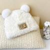 Plush Letter Little Bear Ears Autumn and Winter Knitted Cute Mao Line Hat Women Thickened for Keep Warmth Coldproof No Eaves Pullover Hat