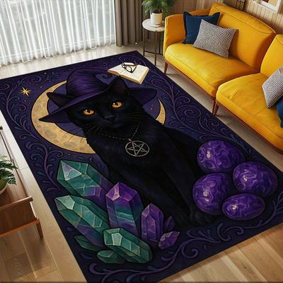 1pc WitchcraftBlack Cat Themed Rug for Home Decor, Non-slip Office Carpet, Chair Mat, Outdoor Mat, Christmas and Halloween Gifts-0731138