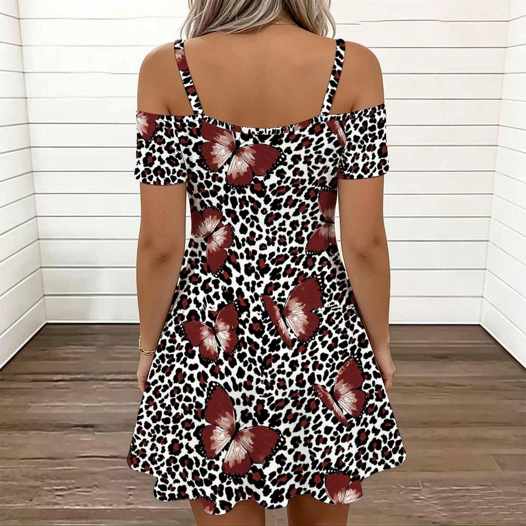 Damen ärmelloses Trägerkleid Übergröße Frischer botanischer Druck Lockerer Urlaubs-Sonnenkleid