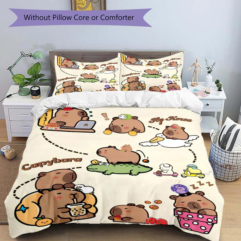 3pcs Korean Bear Anime Cartoon Bedding Set - Includes One Quilt Cover and Two Pillowcases (No Core) - Perfect for Bedroom and Guest Room Dec