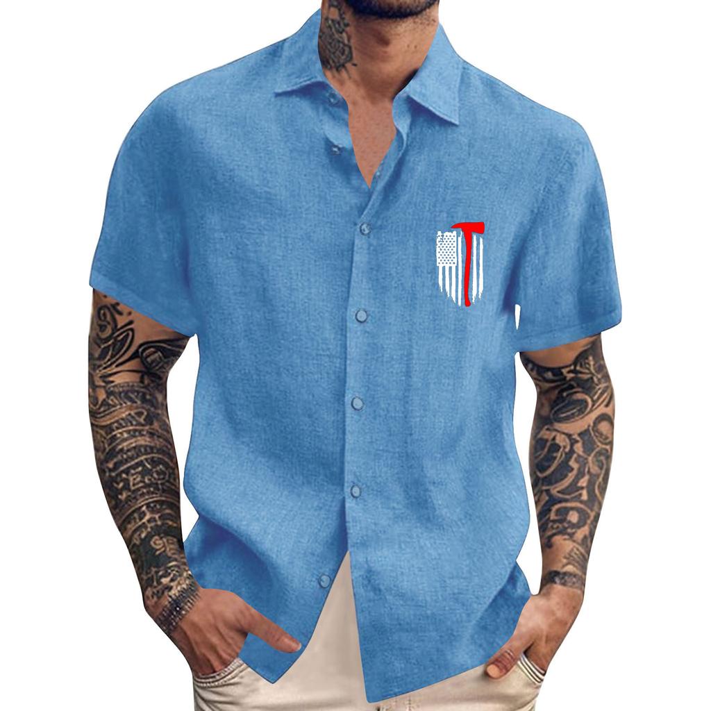 Men's Vintage Button Down Bowling Shirts Short Sleeve Summer Beach Shirt