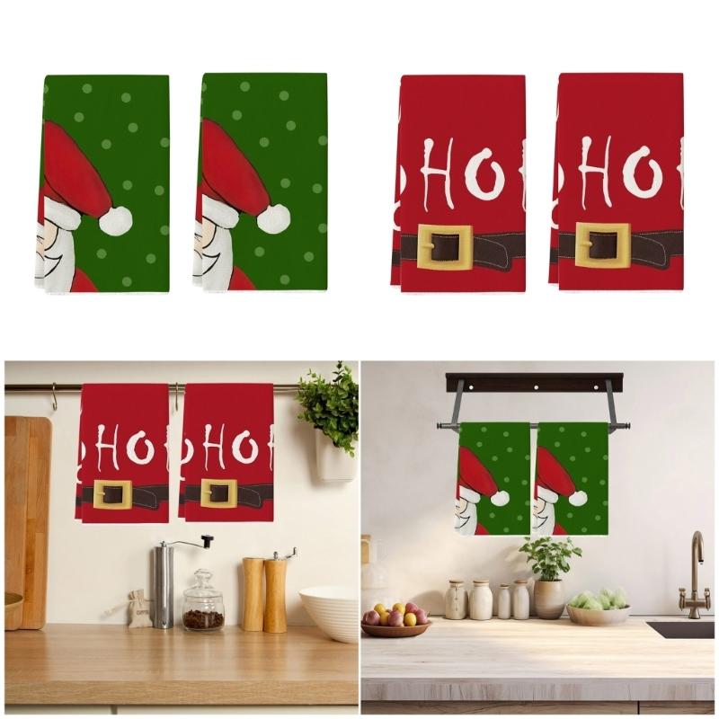 Absorbent Christmas Kitchen Towels With Festival Pattern Reusable Microfiber Cleaning Cloth