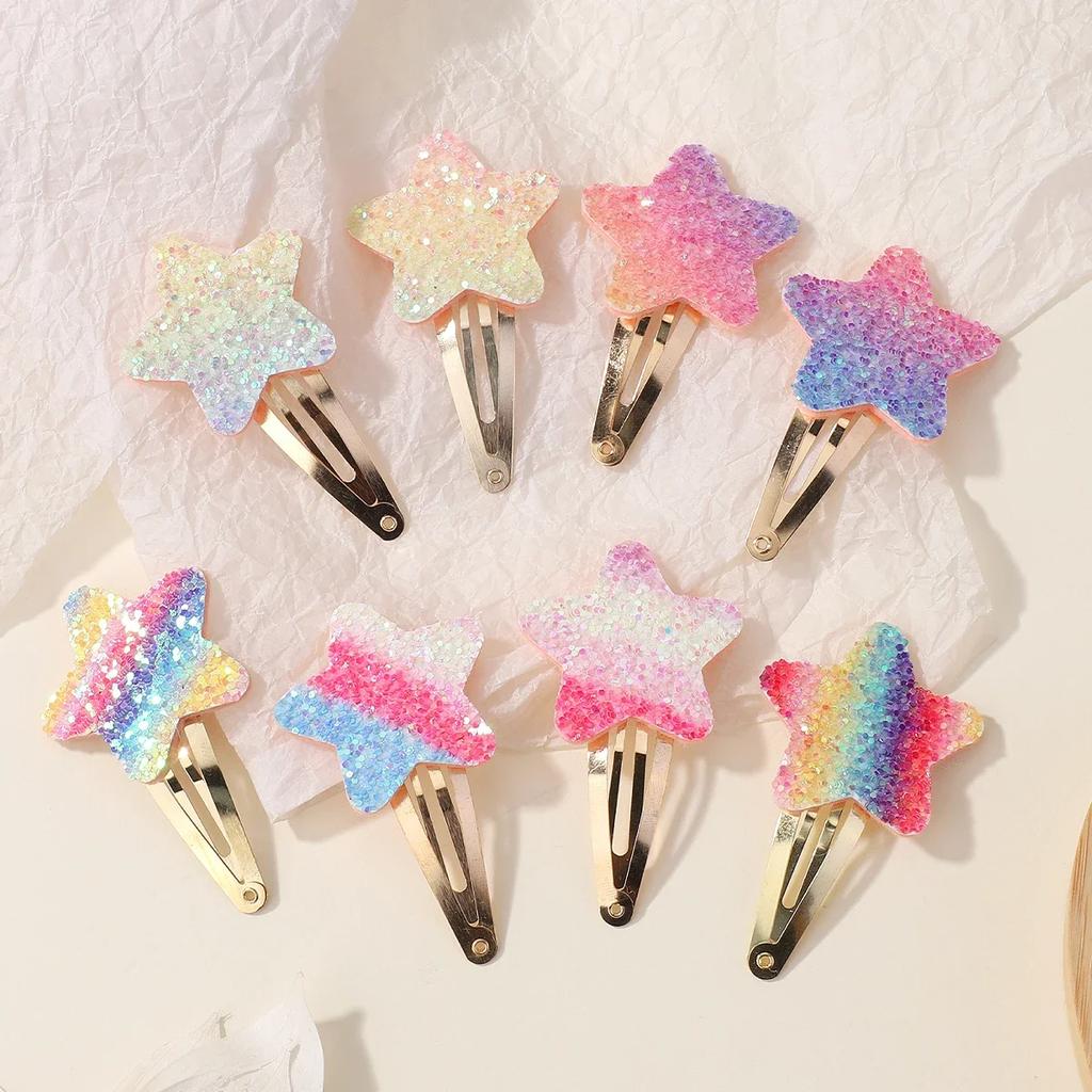8Pcs Fashion Glitter Rainbow Flower Rabbit BB Handmade Hairpins For Cute Girls Hair Clips Barrettes Headwear Hair Accessories