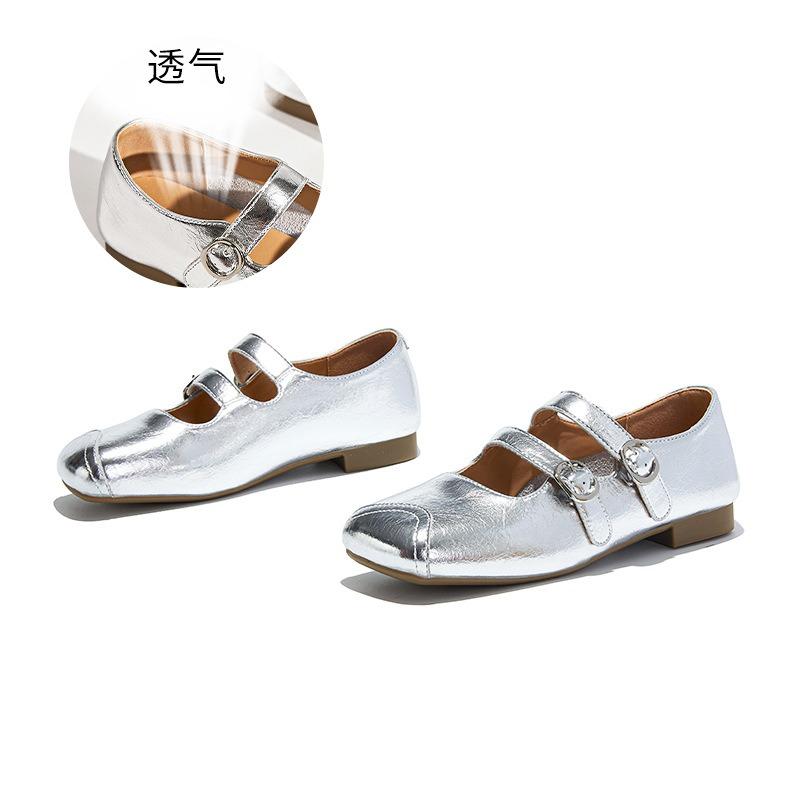 Leather Square Head Mary Jane Shoes Women's Summer New Shallow Mouth Single Shoes Casual Small Leather Shoes Xiaoxiang Women's Shoes