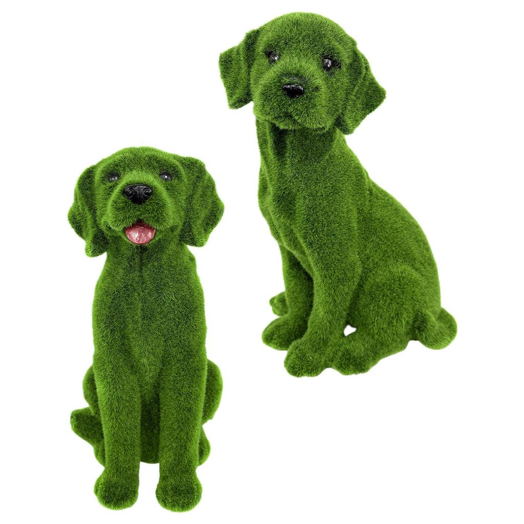 Garden Flocked Dog Statue Decor Flocking Dog Figurine for Yard Backyard Lawn