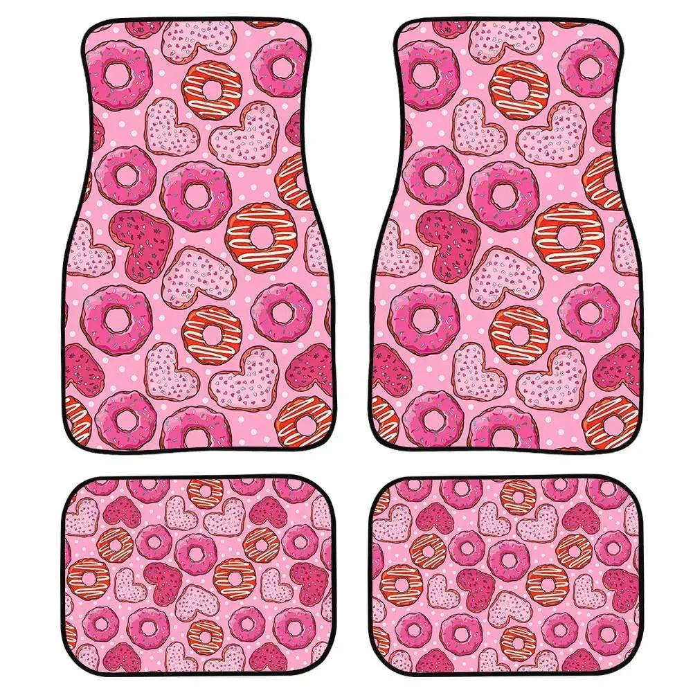 Pink Donuts Heavy Duty Rubber Floor Mats Set 4 PCS Car SUV Truck & Van-All Weather Protection Rugs