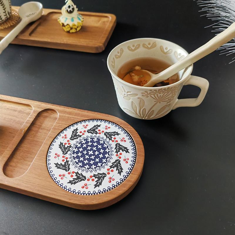 HeMu Massivholz Trenntablett Nachmittagstee-Tablett Tassenbeschichtung Dessert kleines Tee-Tablett einfaches Speisetablett Wärmeisolierendes Tablett