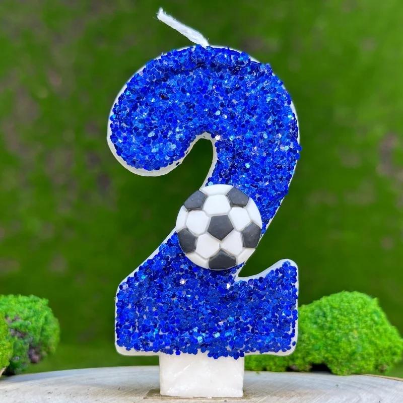 Blue Large Candles Football Birthday Decoration Gifts Children For Guests Candle Number Boy Halloween Party Memories Lamp Candle