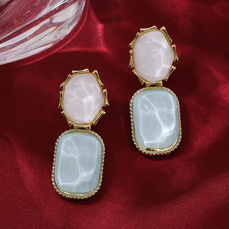 Contrasting color water ripple irregular square stud earrings niche unique earrings exaggerated earrings