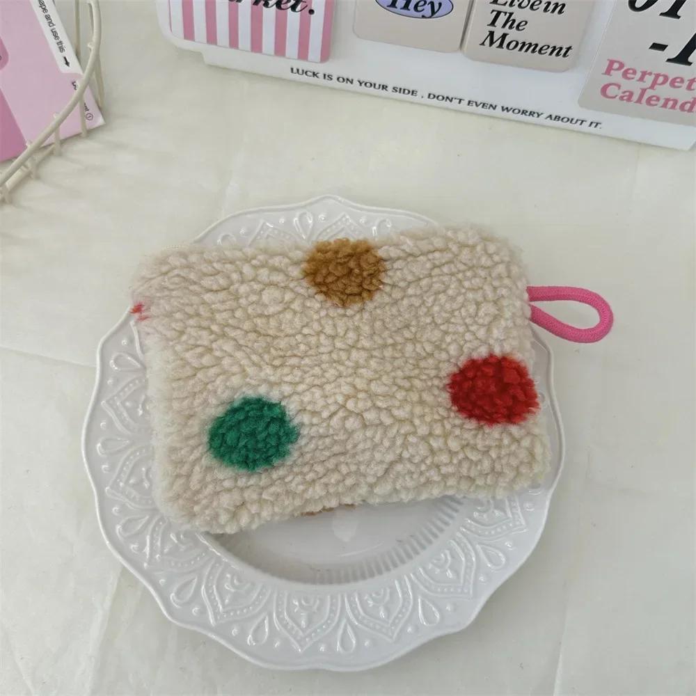Women Plush Love Lipstick Cosmetic Storage Bag Heart Dot Stripes Leopard Print Clutch Mini Key Coin Purse ID Bag Case