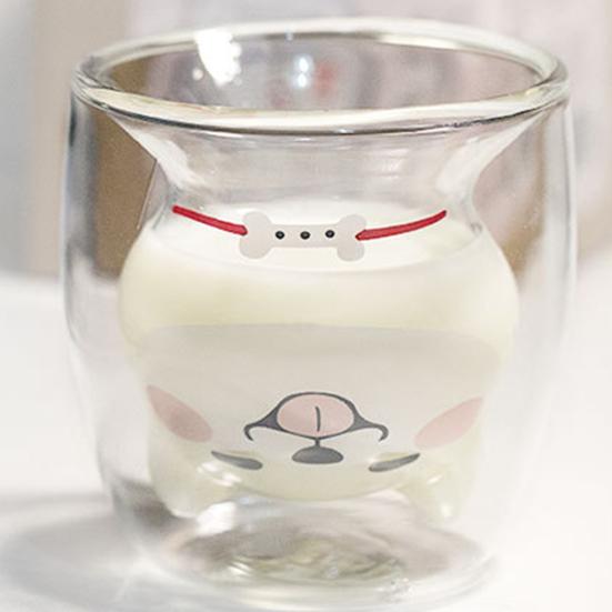 

220 мл Прекрасная настенная стеклянная чашка для молока для собак, прозрачная стеклянная чашка для двойного сока, кофе, чая