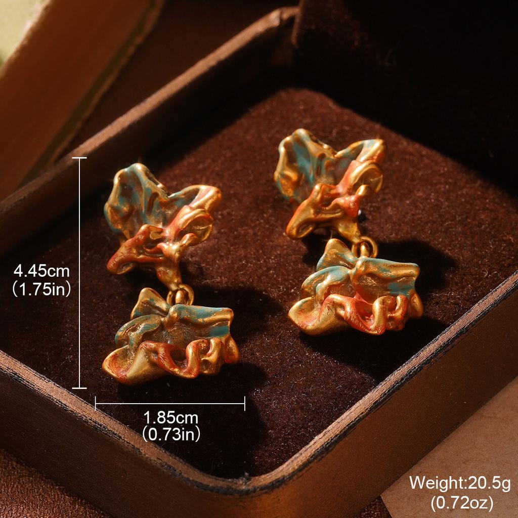 Medieval Painted Series Enamel Earrings Women's Simple Geometric Earrings Pendant ins Wind Folded Retro Silver Needle Jewelry